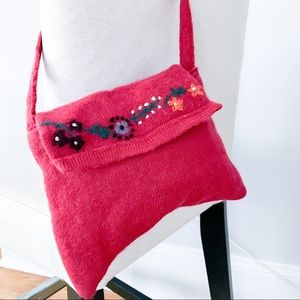 Red upcycled sweater crossbody